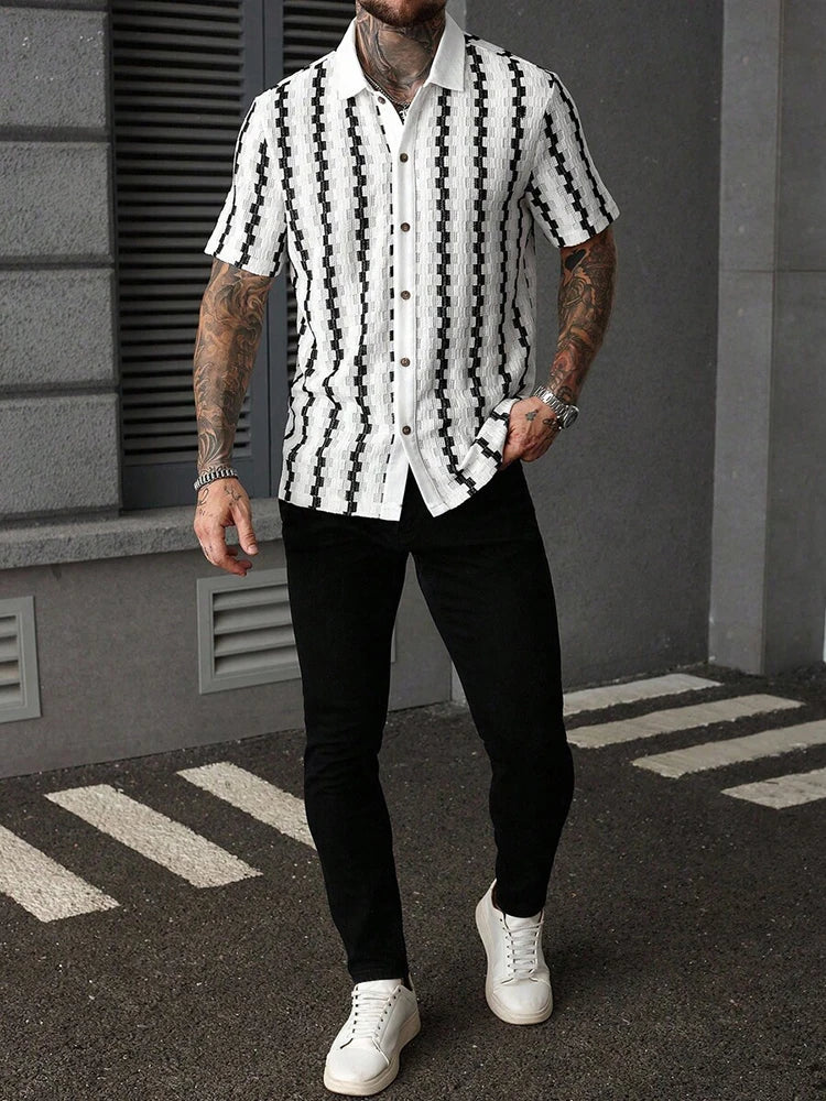 Camisa Clásica de Punto a Cuadros y Rayas