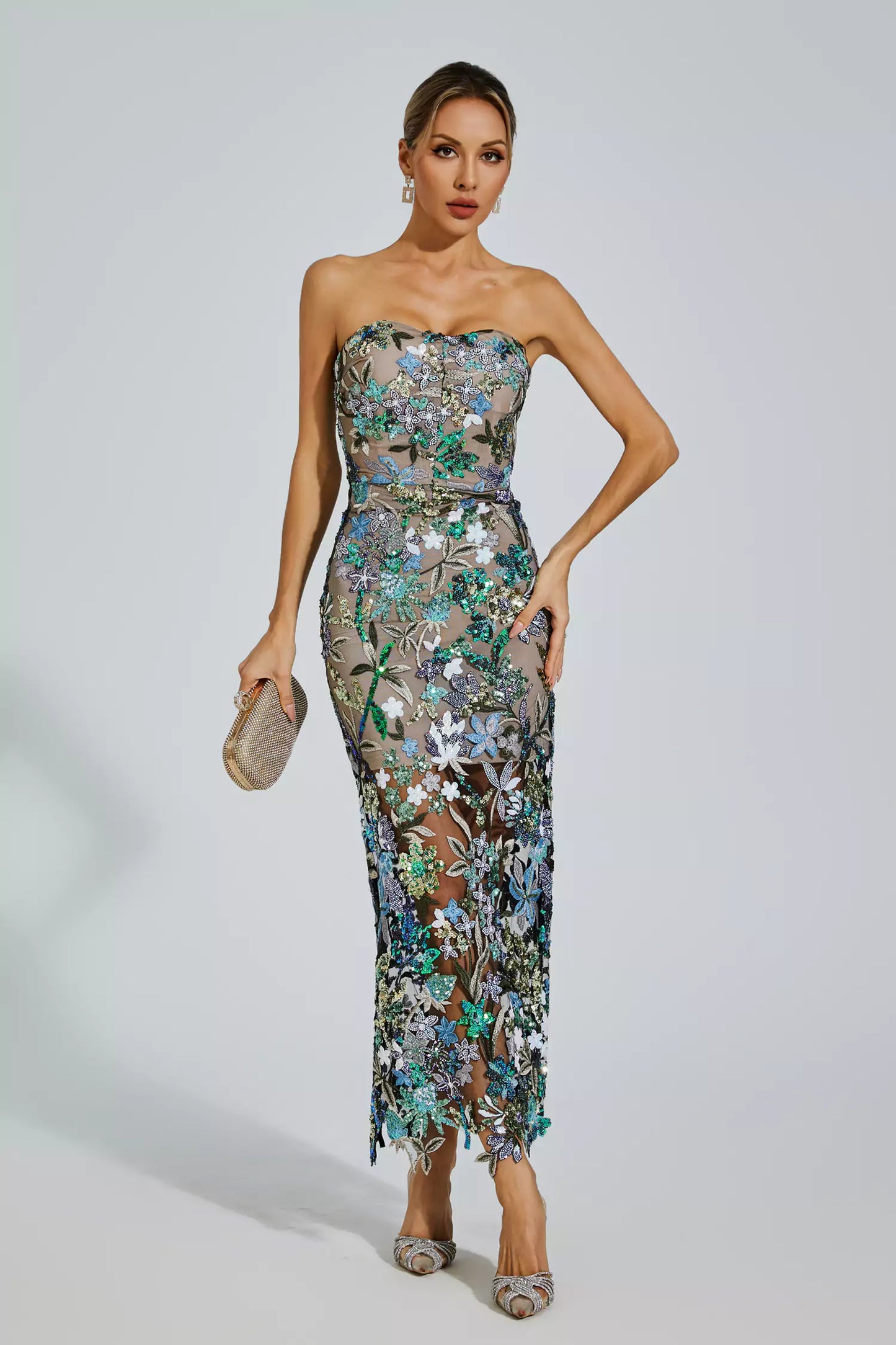 Vestido Maxi Leanna Verde con Bordado Floral