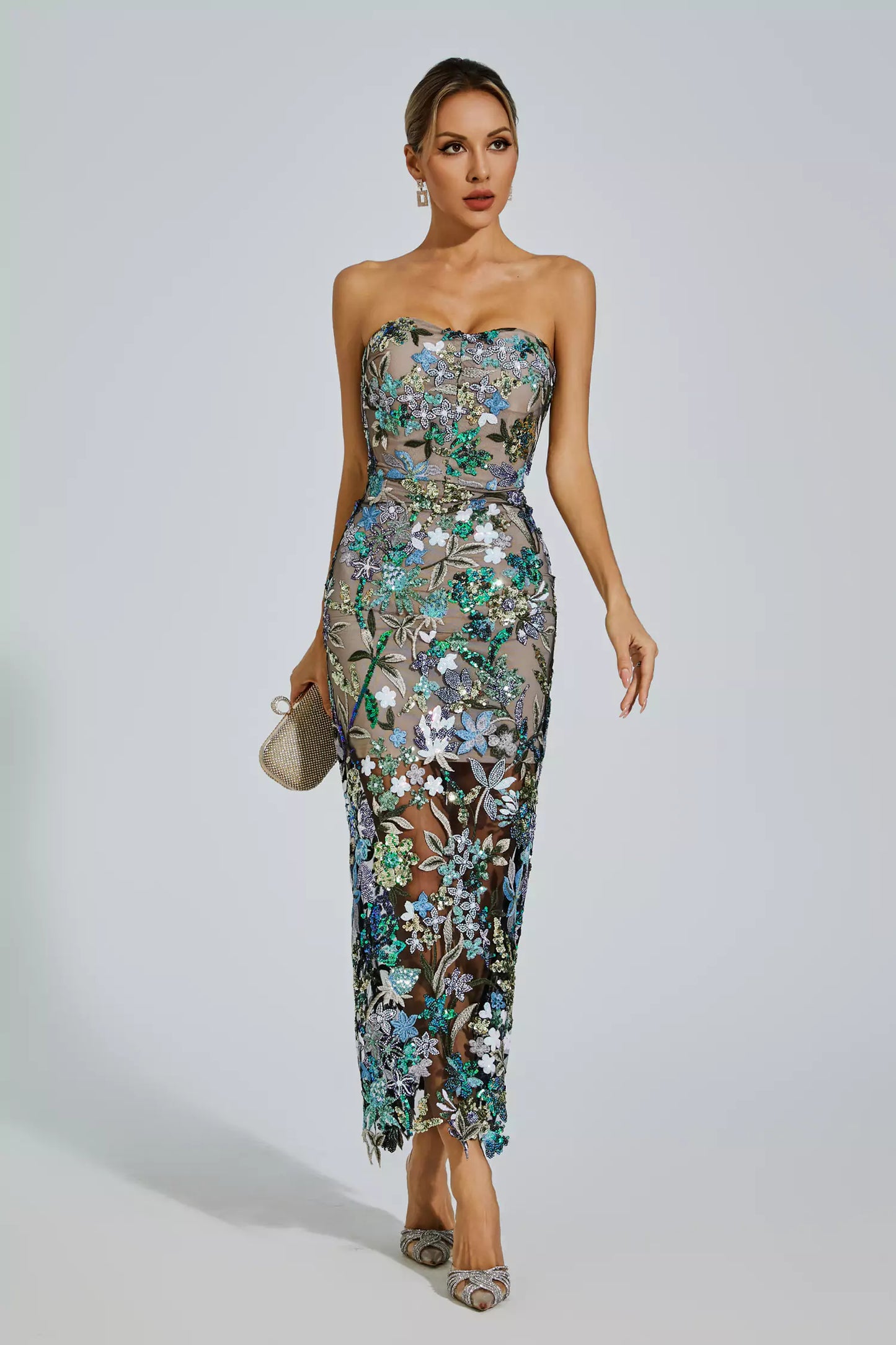 Vestido Maxi Leanna Verde con Bordado Floral