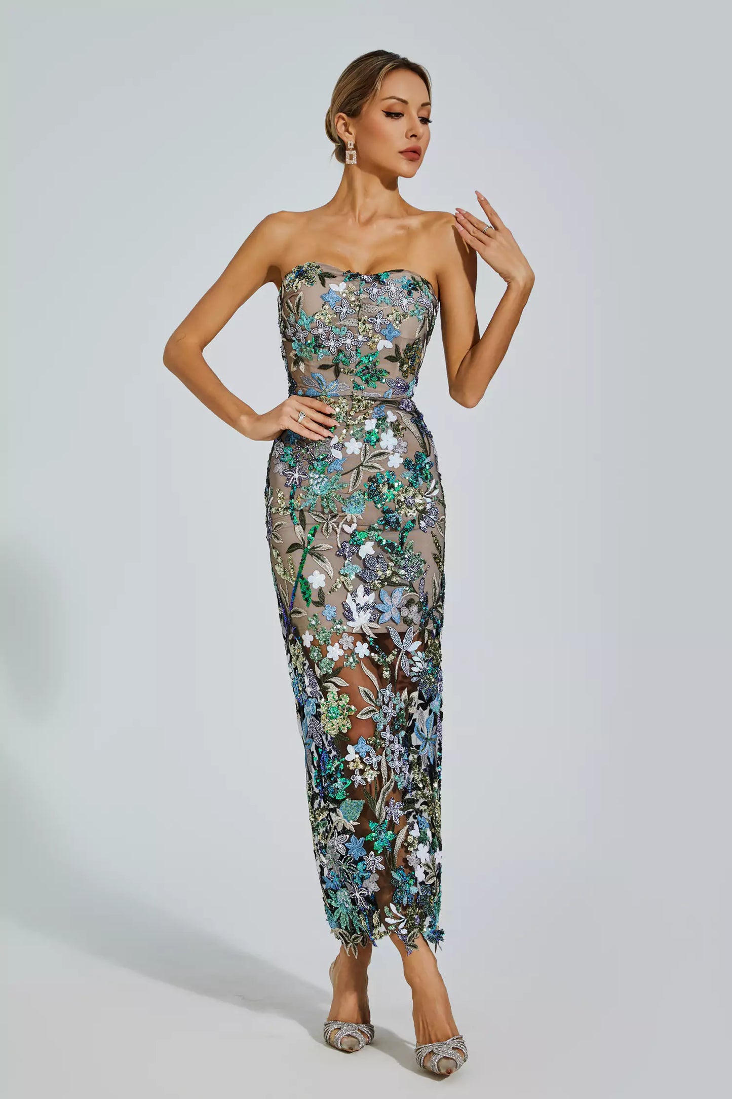 Vestido Maxi Leanna Verde con Bordado Floral