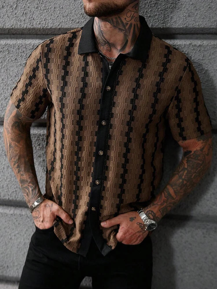 Camisa Clásica de Punto a Cuadros y Rayas