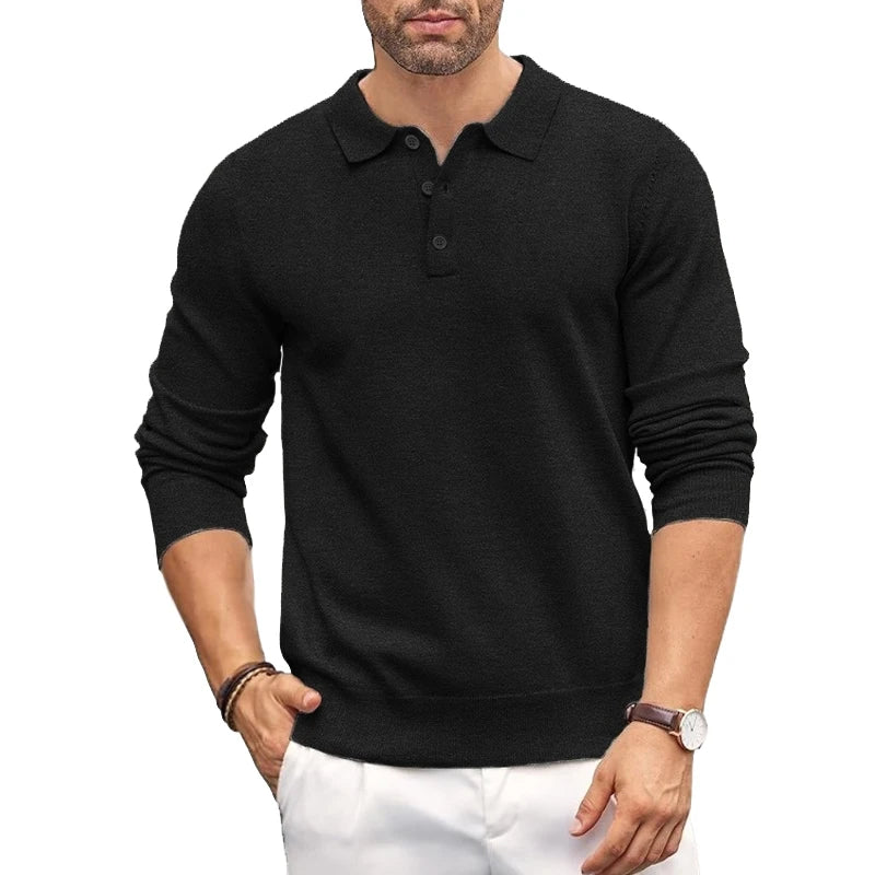 Jersey de punto para hombre con cuello alto y botones