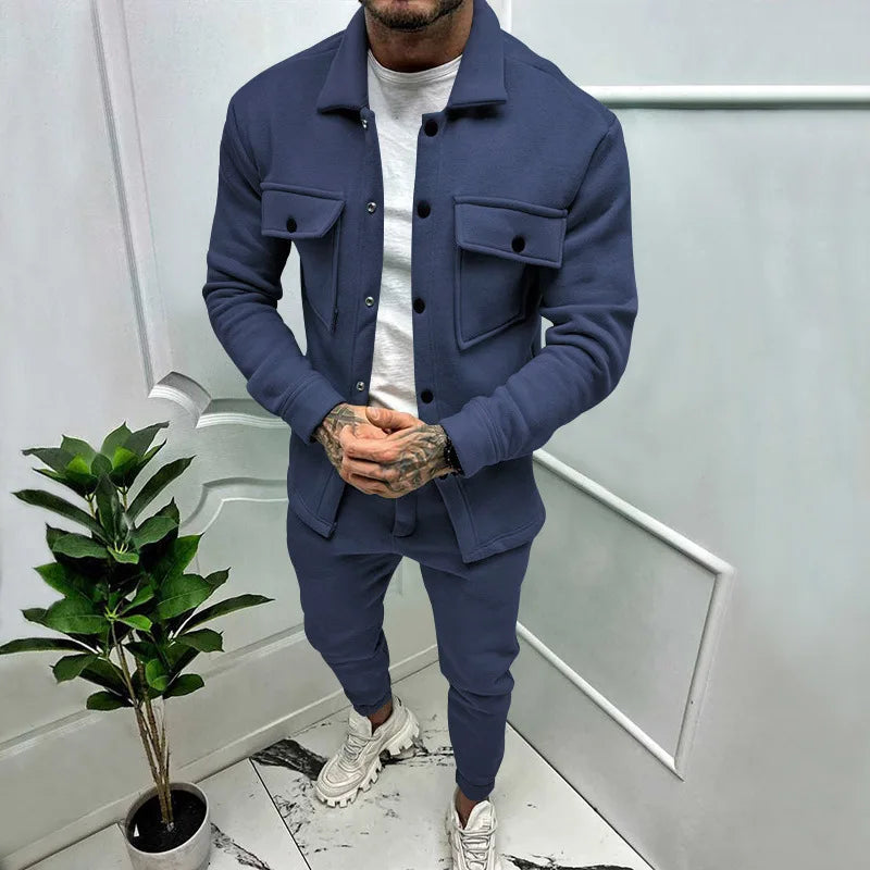 Conjunto chaqueta y pantalón efecto ante