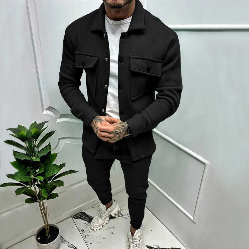 Conjunto chaqueta y pantalón efecto ante