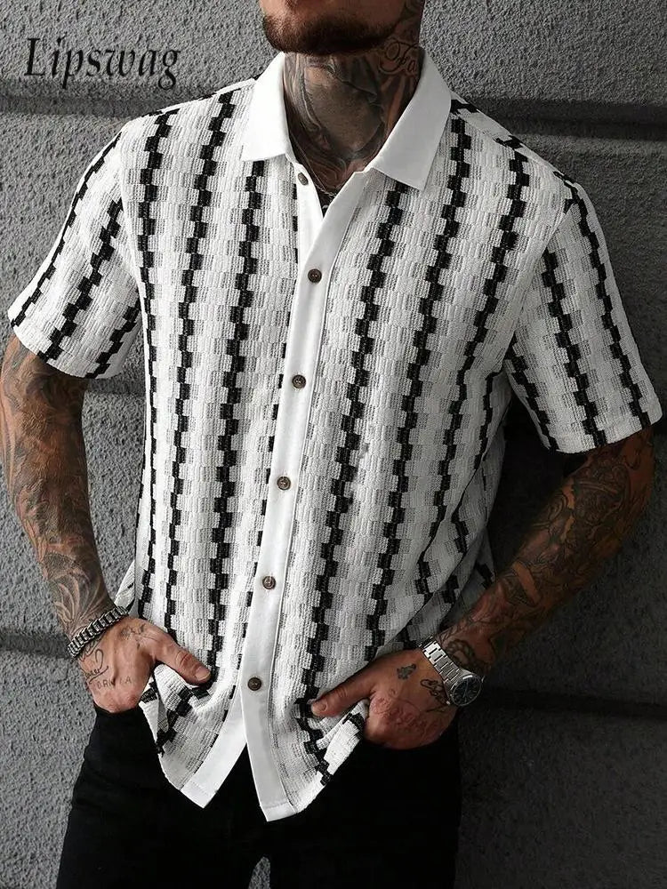Camisa Clásica de Punto a Cuadros y Rayas