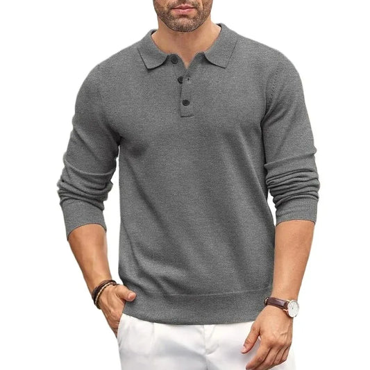 Jersey de punto para hombre con cuello alto y botones