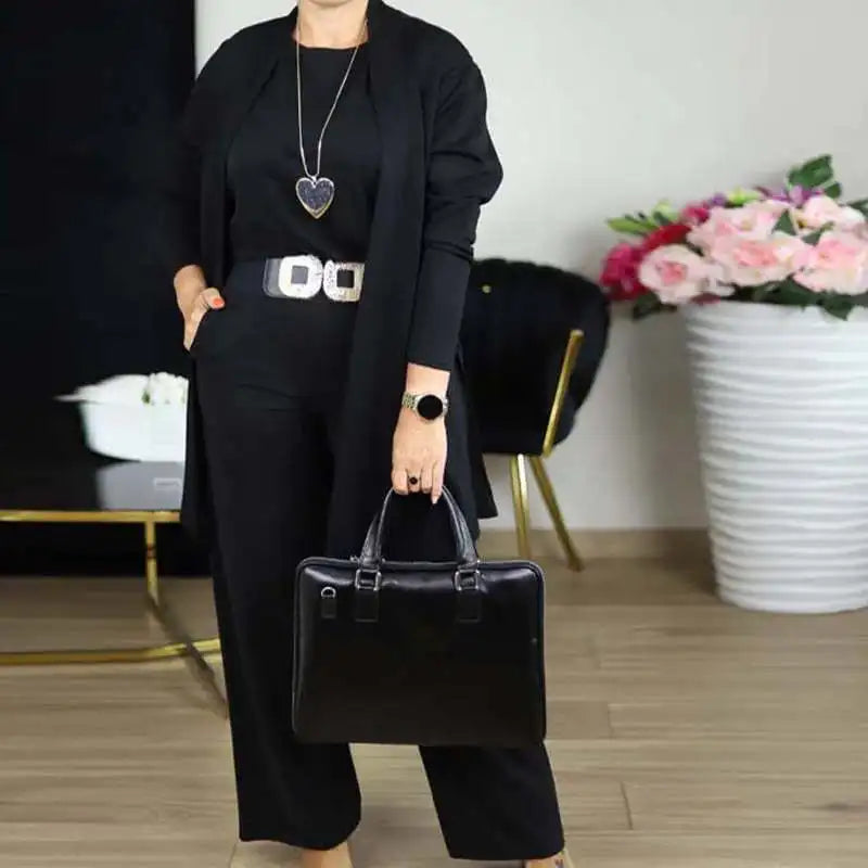 Conjunto 3 piezas mujer Y2K – top, abrigo y pantalón de pierna ancha