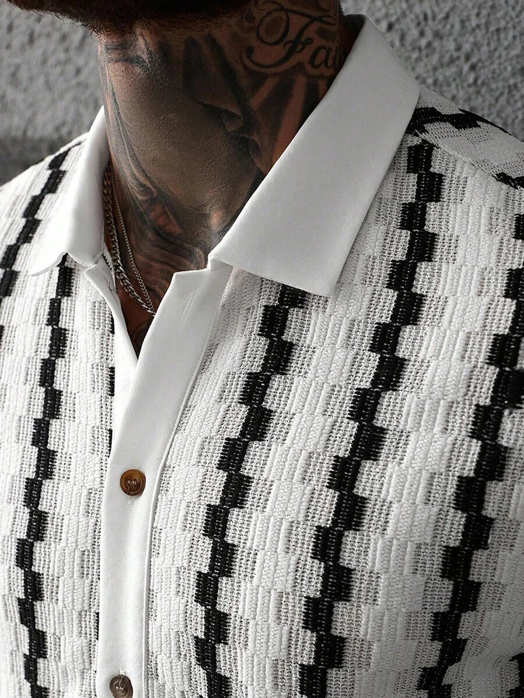 Camisa Clásica de Punto a Cuadros y Rayas