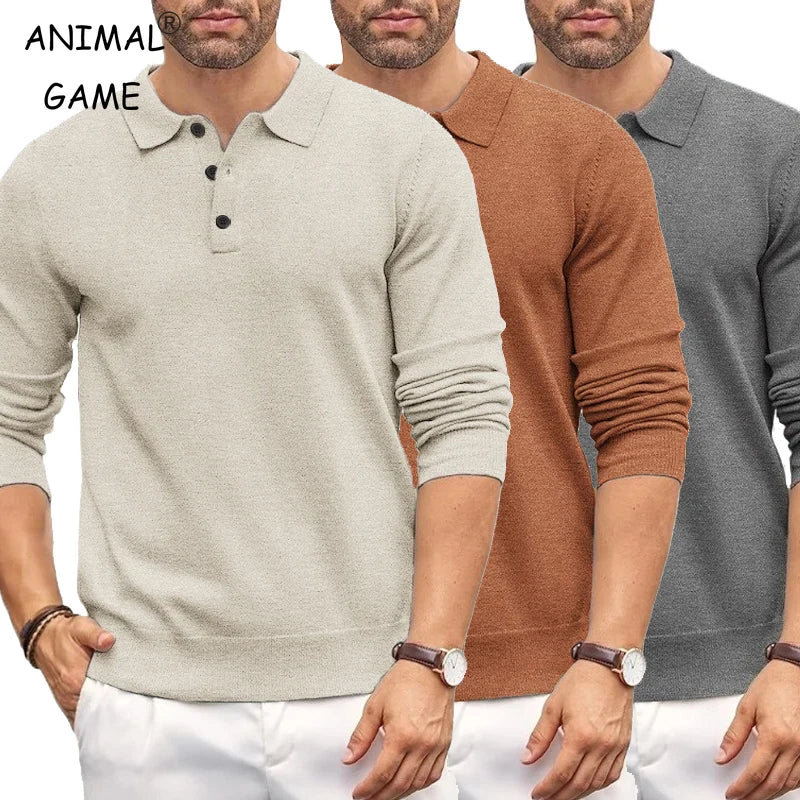 Jersey de punto para hombre con cuello alto y botones
