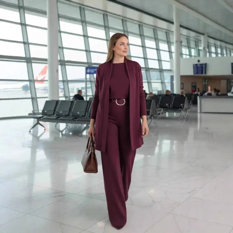 Conjunto 3 piezas mujer Y2K – top, abrigo y pantalón de pierna ancha