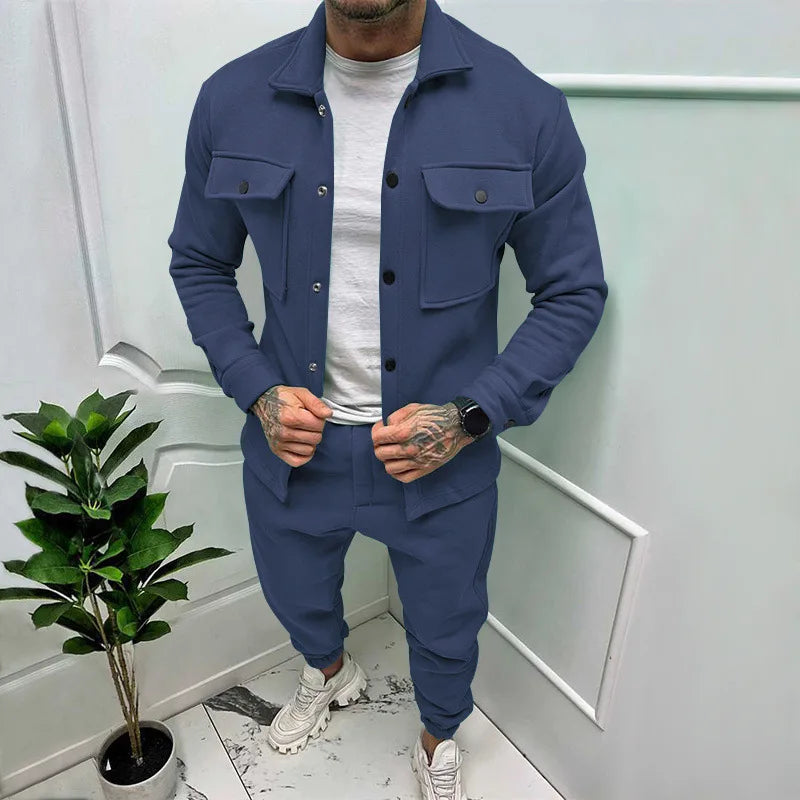 Conjunto chaqueta y pantalón efecto ante
