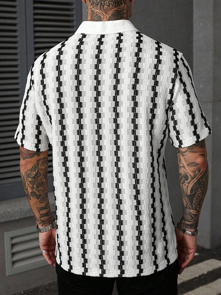 Camisa Clásica de Punto a Cuadros y Rayas