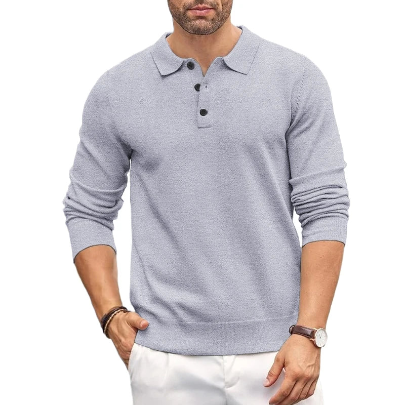 Jersey de punto para hombre con cuello alto y botones