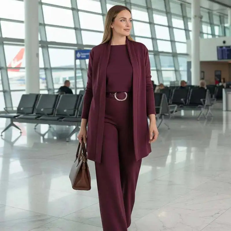 Conjunto 3 piezas mujer Y2K – top, abrigo y pantalón de pierna ancha