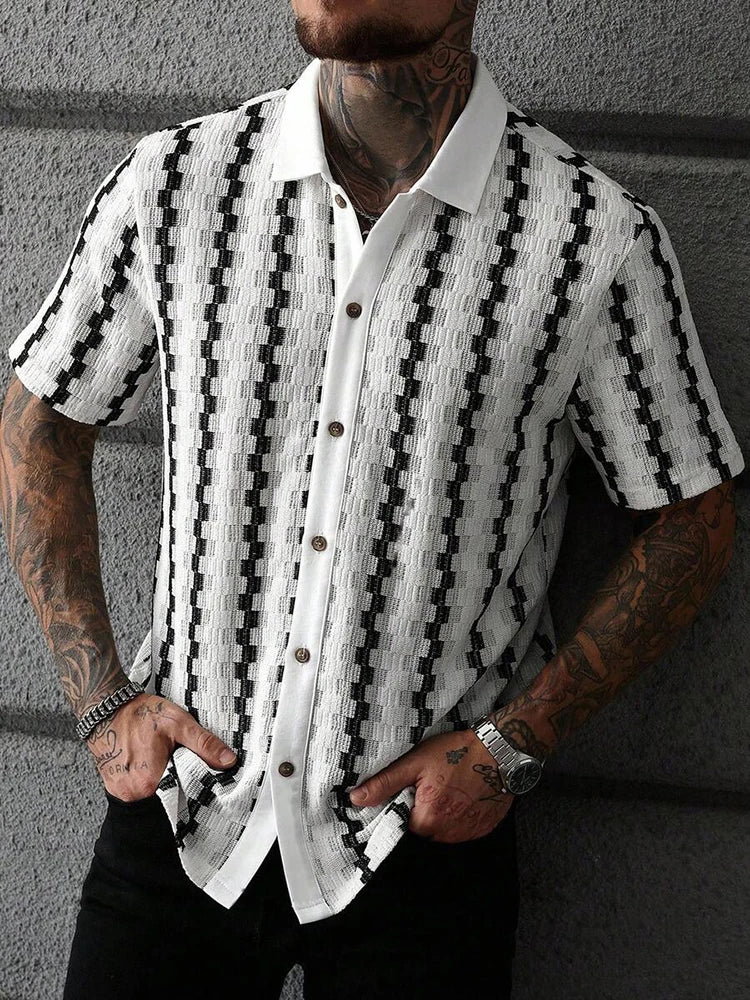Camisa Clásica de Punto a Cuadros y Rayas
