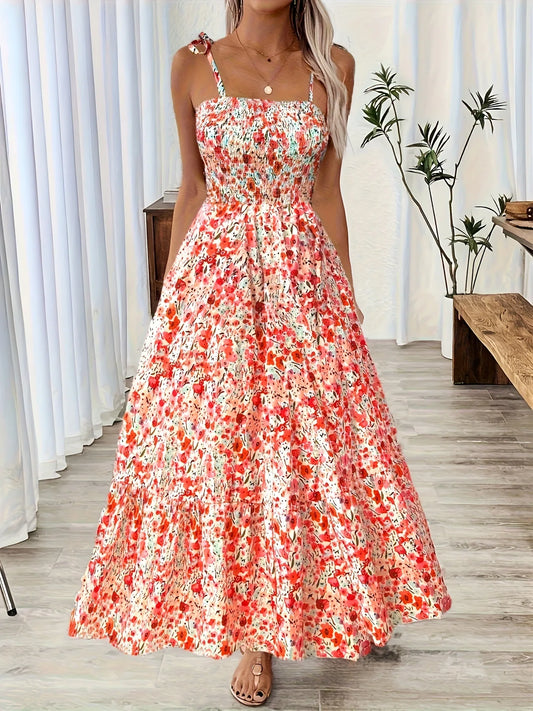 Vestido maxi bohemio con espalda descubierta y tirantes finos