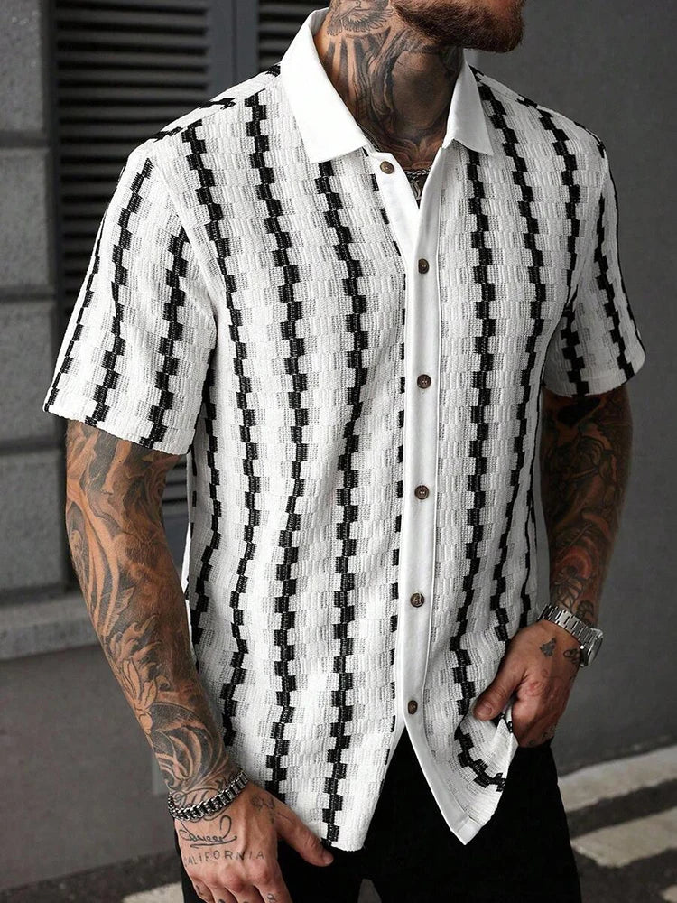Camisa Clásica de Punto a Cuadros y Rayas