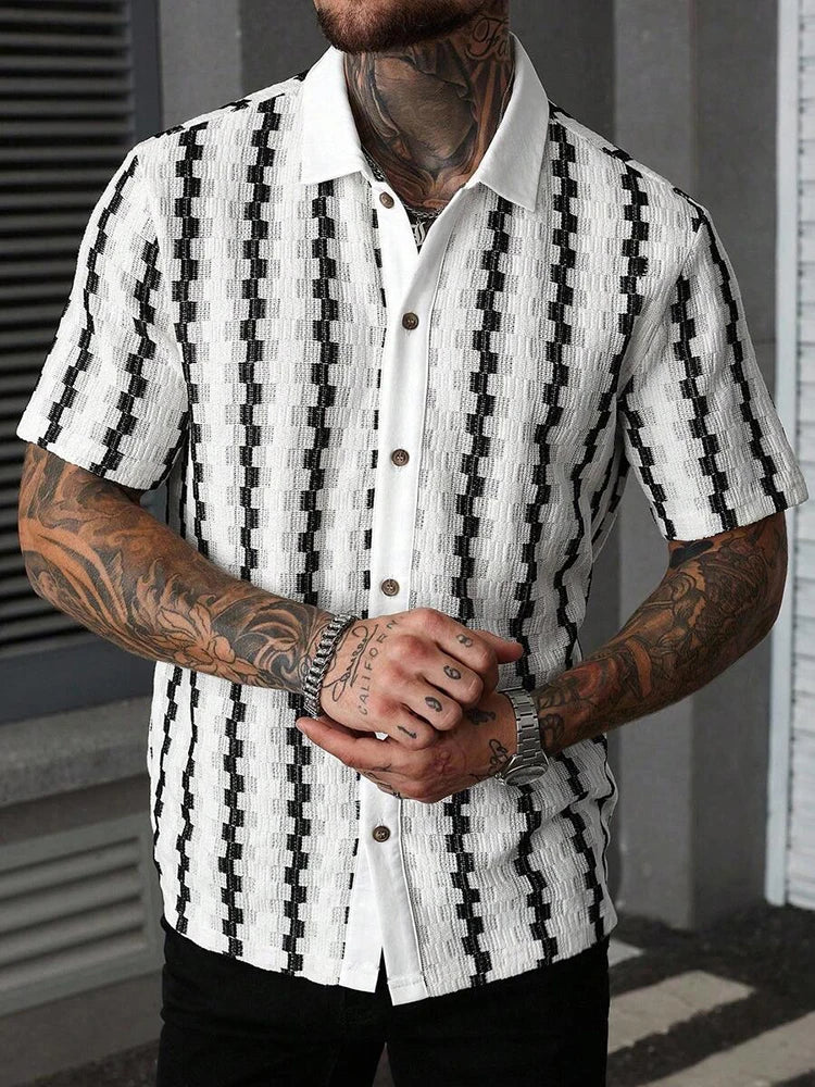 Camisa Clásica de Punto a Cuadros y Rayas