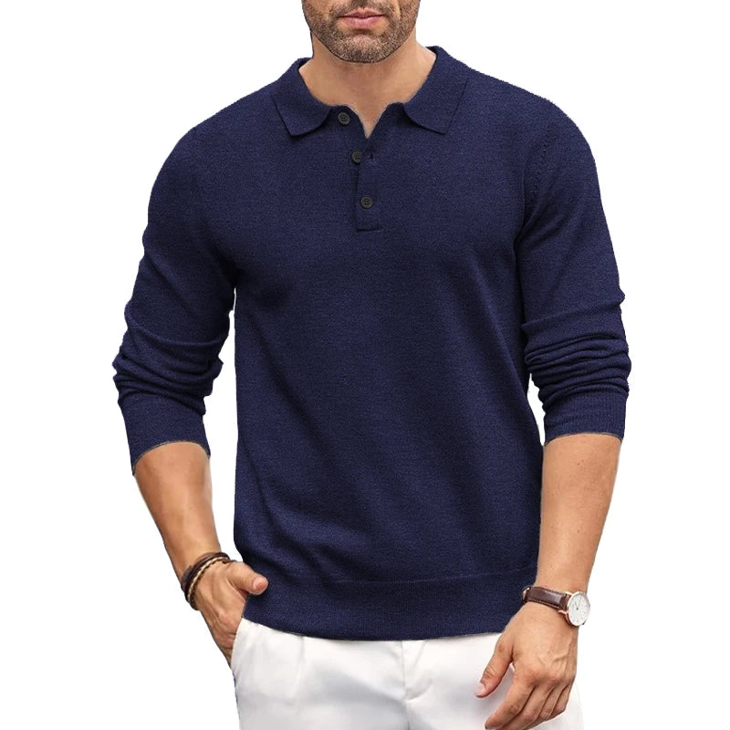 Jersey de punto para hombre con cuello alto y botones