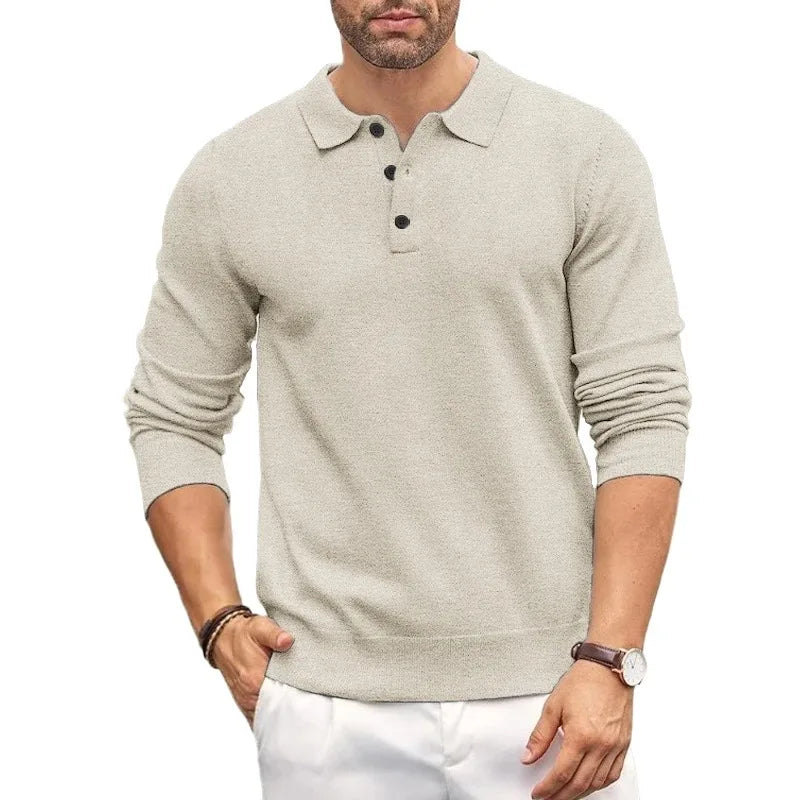 Jersey de punto para hombre con cuello alto y botones