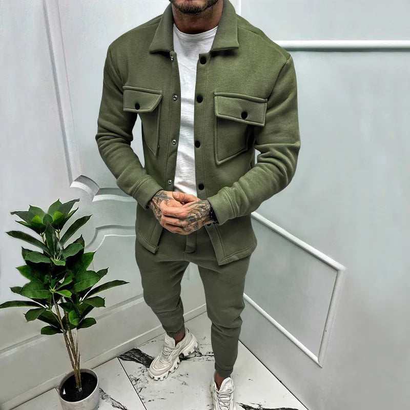 Conjunto chaqueta y pantalón efecto ante