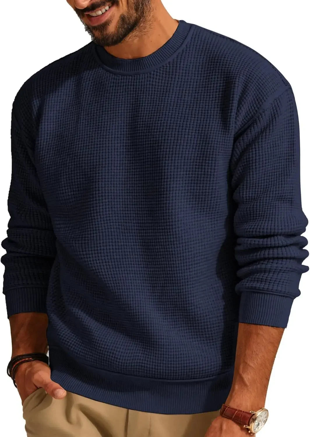 Jersey de punto para hombre con cuello redondo